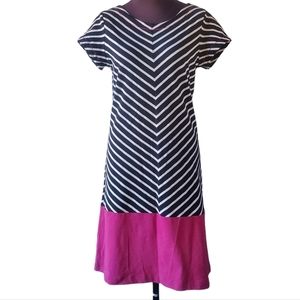 Hatley Dress M Black White Chevron Stripes Pink Band and Stitching Shirt Dress